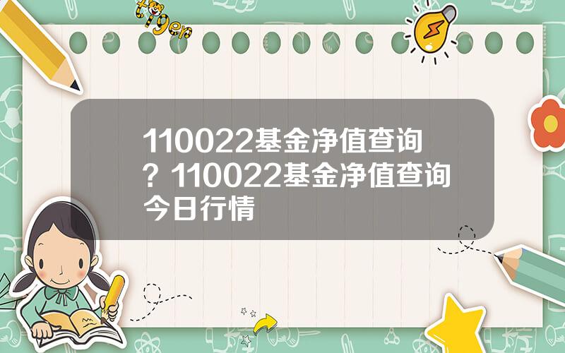110022基金净值查询？110022基金净值查询今日行情