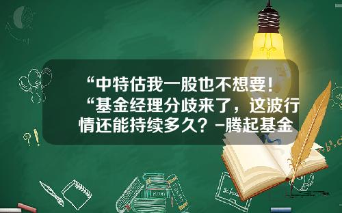 “中特估我一股也不想要！“基金经理分歧来了，这波行情还能持续多久？-腾起基金