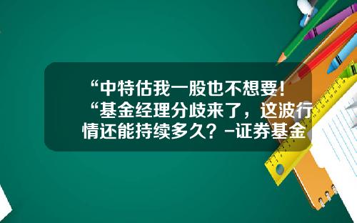 “中特估我一股也不想要！“基金经理分歧来了，这波行情还能持续多久？-证券基金行情