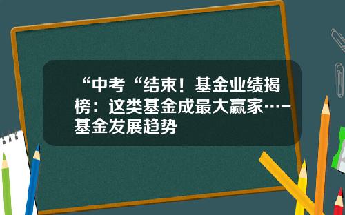 “中考“结束！基金业绩揭榜：这类基金成最大赢家…-基金发展趋势