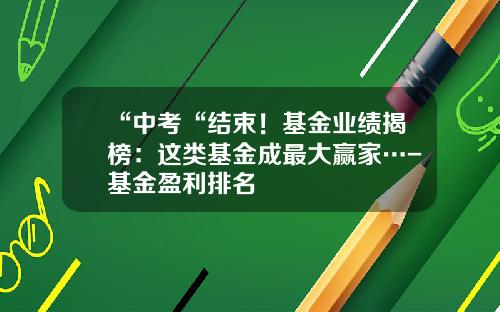 “中考“结束！基金业绩揭榜：这类基金成最大赢家…-基金盈利排名