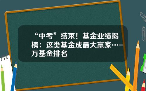 “中考”结束！基金业绩揭榜：这类基金成最大赢家…-万基金排名