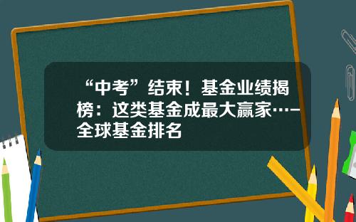 “中考”结束！基金业绩揭榜：这类基金成最大赢家…-全球基金排名