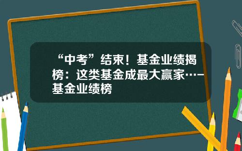 “中考”结束！基金业绩揭榜：这类基金成最大赢家…-基金业绩榜