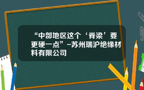 “中部地区这个‘脊梁’要更硬一点”-苏州瑞沪绝缘材料有限公司