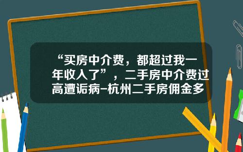 “买房中介费，都超过我一年收入了”，二手房中介费过高遭诟病-杭州二手房佣金多少
