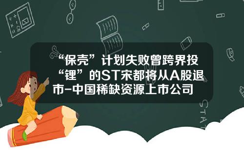 “保壳”计划失败曾跨界投“锂”的ST宋都将从A股退市-中国稀缺资源上市公司