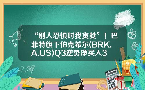 “别人恐惧时我贪婪”！巴菲特旗下伯克希尔(BRK.A.US)Q3逆势净买入37亿美元股票-好事达基金