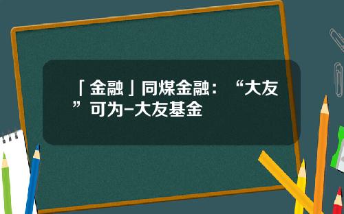 「金融」同煤金融：“大友”可为-大友基金