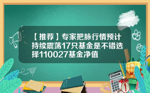 【推荐】专家把脉行情预计持续震荡17只基金是不错选择110027基金净值