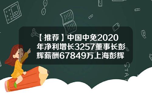【推荐】中国中免2020年净利增长3257董事长彭辉薪酬67849万上海彭辉投资管理有限公司
