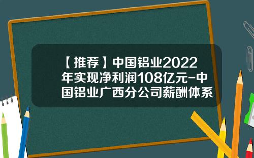 【推荐】中国铝业2022年实现净利润108亿元-中国铝业广西分公司薪酬体系