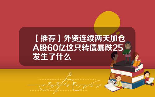 【推荐】外资连续两天加仓A股60亿这只转债暴跌25发生了什么