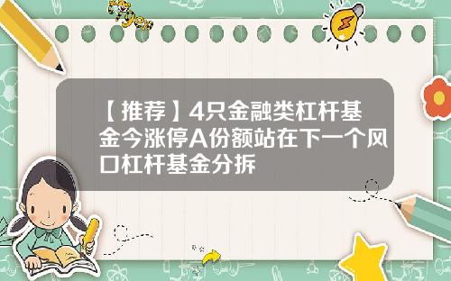 【推荐】4只金融类杠杆基金今涨停A份额站在下一个风口杠杆基金分拆