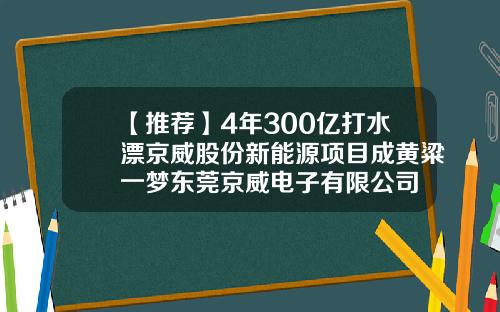 【推荐】4年300亿打水漂京威股份新能源项目成黄粱一梦东莞京威电子有限公司