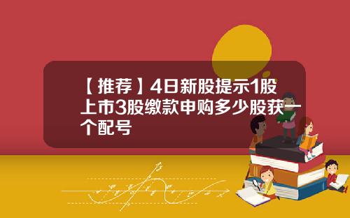 【推荐】4日新股提示1股上市3股缴款申购多少股获一个配号