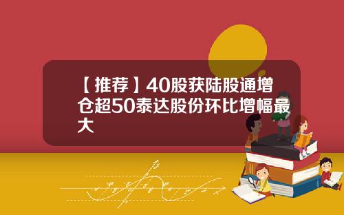 【推荐】40股获陆股通增仓超50泰达股份环比增幅最大