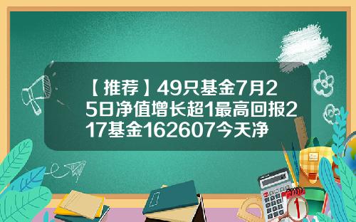 【推荐】49只基金7月25日净值增长超1最高回报217基金162607今天净值是多少
