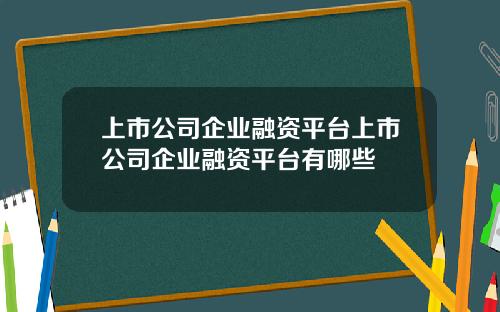 上市公司企业融资平台上市公司企业融资平台有哪些