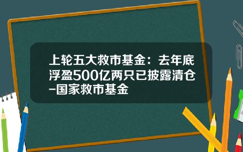 上轮五大救市基金：去年底浮盈500亿两只已披露清仓-国家救市基金