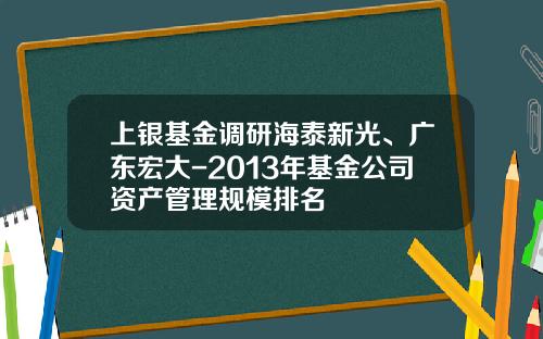 上银基金调研海泰新光、广东宏大-2013年基金公司资产管理规模排名