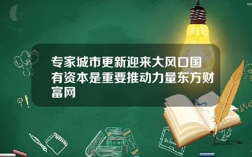 专家城市更新迎来大风口国有资本是重要推动力量东方财富网