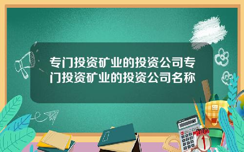 专门投资矿业的投资公司专门投资矿业的投资公司名称