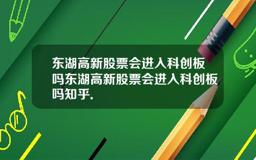 东湖高新股票会进入科创板吗东湖高新股票会进入科创板吗知乎.