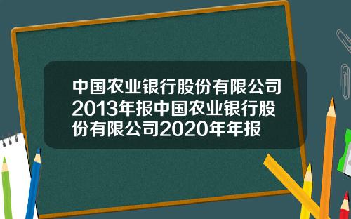 中国农业银行股份有限公司2013年报中国农业银行股份有限公司2020年年报