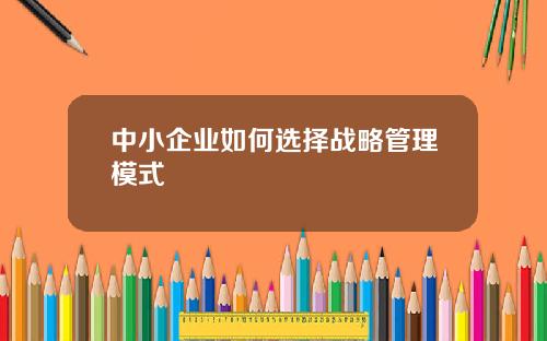 中小企业如何选择战略管理模式
