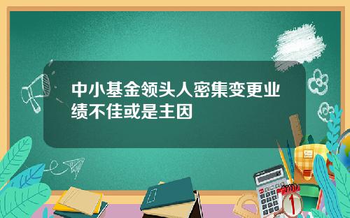 中小基金领头人密集变更业绩不佳或是主因