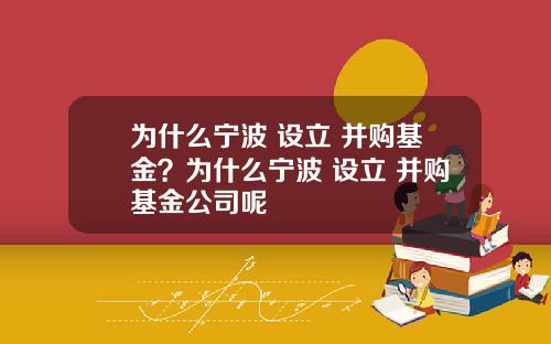 为什么宁波 设立 并购基金？为什么宁波 设立 并购基金公司呢