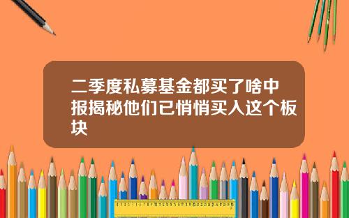 二季度私募基金都买了啥中报揭秘他们已悄悄买入这个板块
