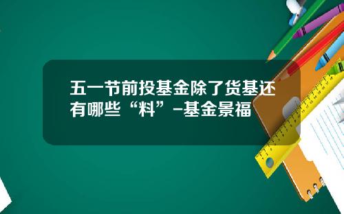 五一节前投基金除了货基还有哪些“料”-基金景福