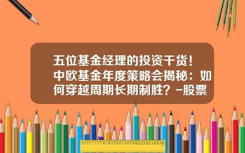 五位基金经理的投资干货！中欧基金年度策略会揭秘：如何穿越周期长期制胜？-股票基金策略