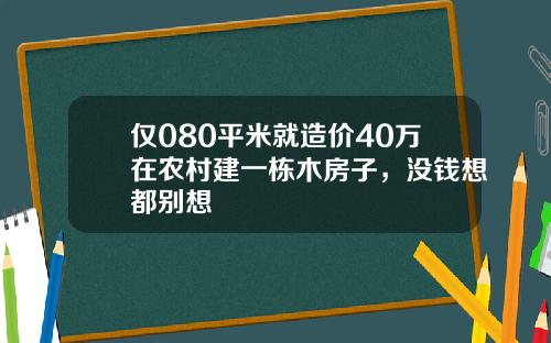 仅080平米就造价40万在农村建一栋木房子，没钱想都别想