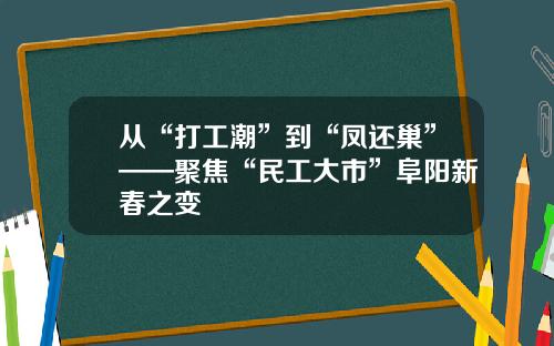从“打工潮”到“凤还巢”——聚焦“民工大市”阜阳新春之变
