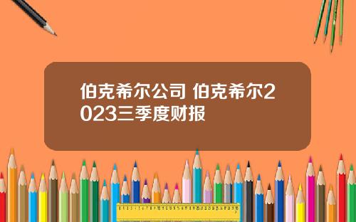 伯克希尔公司 伯克希尔2023三季度财报