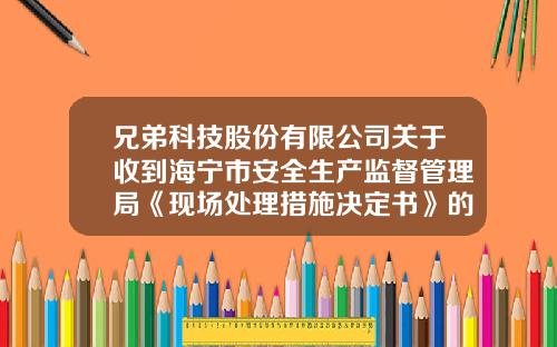 兄弟科技股份有限公司关于收到海宁市安全生产监督管理局《现场处理措施决定书》的公告-海宁兄弟科技有限公司