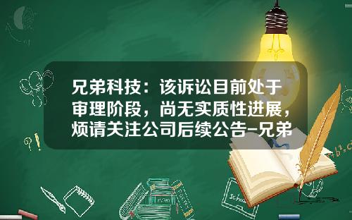 兄弟科技：该诉讼目前处于审理阶段，尚无实质性进展，烦请关注公司后续公告-兄弟科技股份有限公司地址
