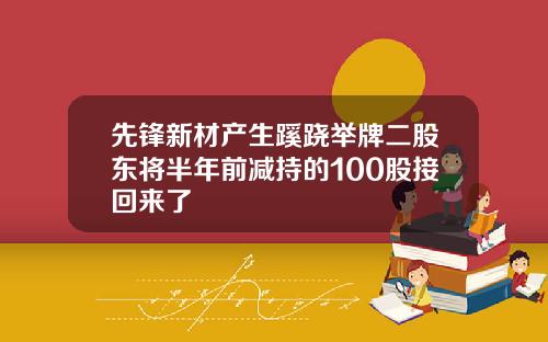 先锋新材产生蹊跷举牌二股东将半年前减持的100股接回来了