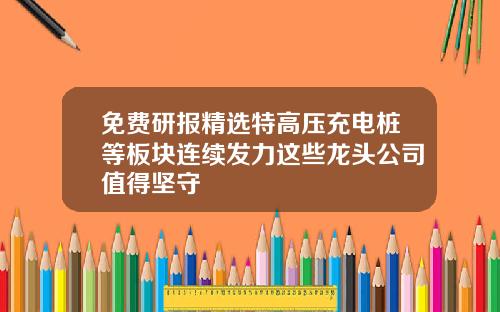 免费研报精选特高压充电桩等板块连续发力这些龙头公司值得坚守