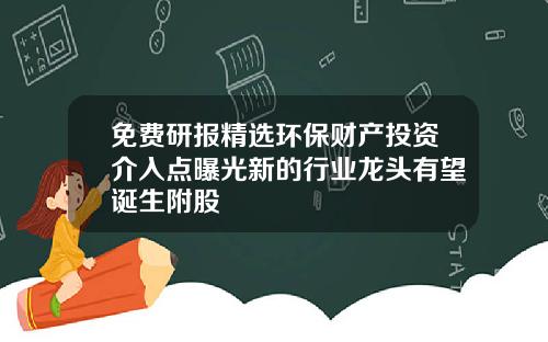 免费研报精选环保财产投资介入点曝光新的行业龙头有望诞生附股