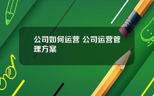 公司如何运营 公司运营管理方案