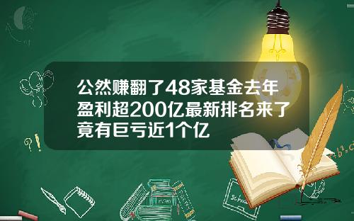 公然赚翻了48家基金去年盈利超200亿最新排名来了竟有巨亏近1个亿
