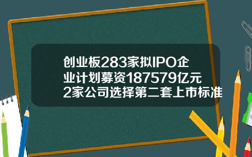 创业板283家拟IPO企业计划募资187579亿元2家公司选择第二套上市标准