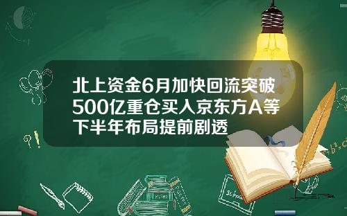 北上资金6月加快回流突破500亿重仓买入京东方A等下半年布局提前剧透