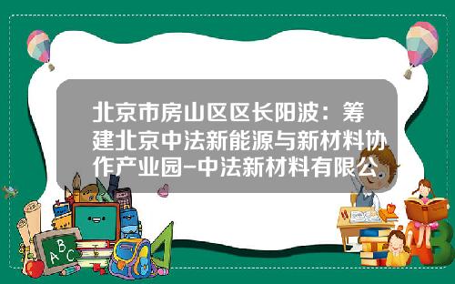 北京市房山区区长阳波：筹建北京中法新能源与新材料协作产业园-中法新材料有限公司