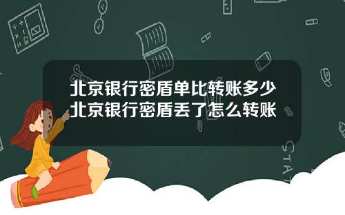 北京银行密盾单比转账多少北京银行密盾丢了怎么转账