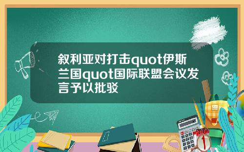 叙利亚对打击quot伊斯兰国quot国际联盟会议发言予以批驳